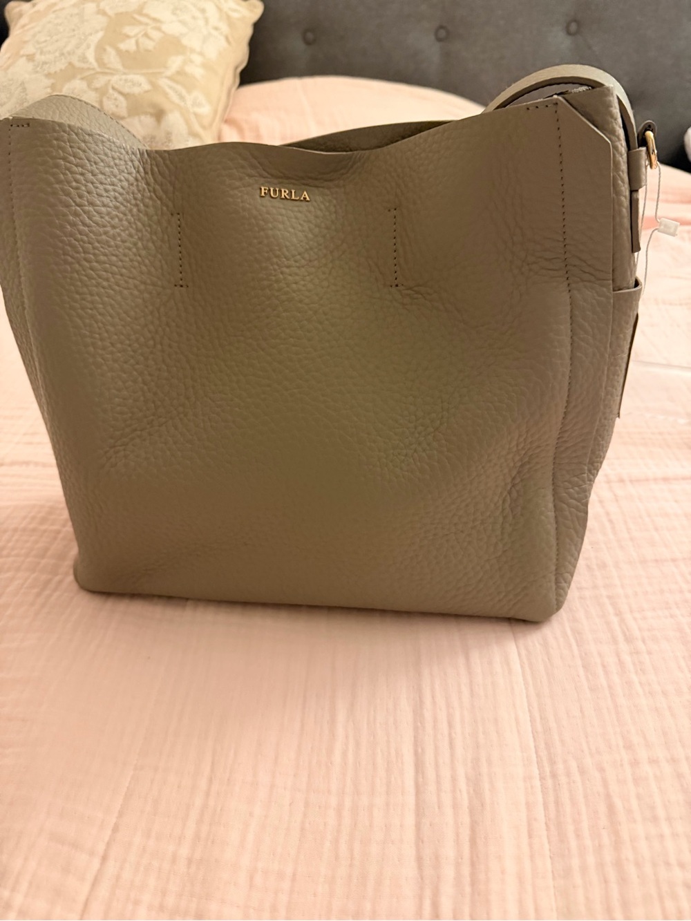 Furla Pebbled Leather Shoulder Bag in Taupe